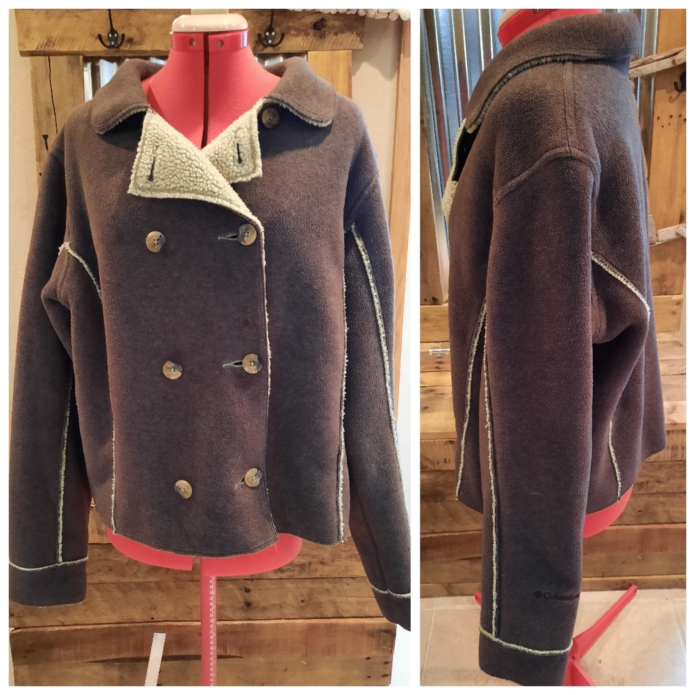 Columbia Dark Brown Pea Coat with Cream Trim